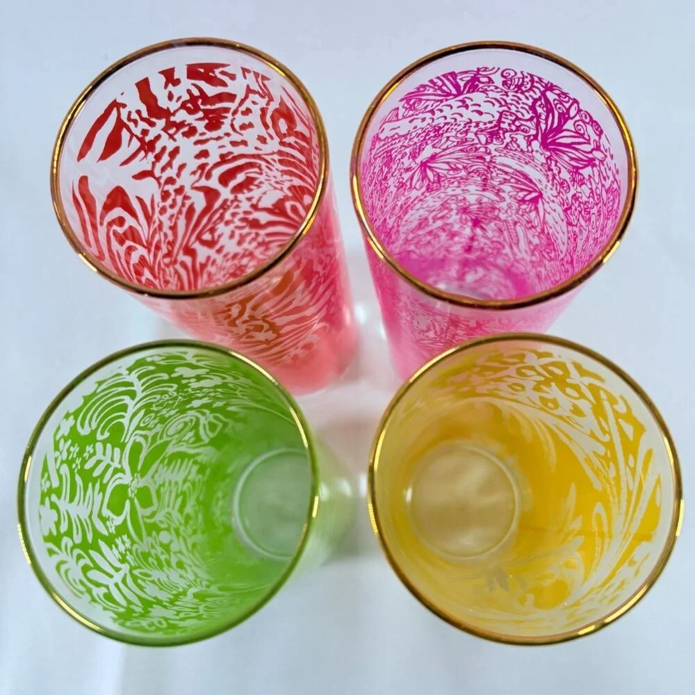 Lily Pulitzer for Target Limited Tropical Themed Glass Tumblers 4‎ Glasses 2015